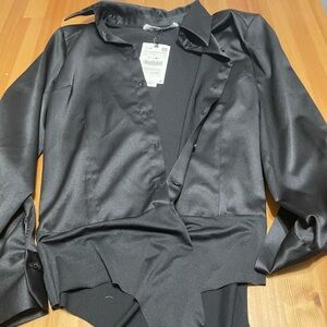 Zara Black Satin Button Down Shirt